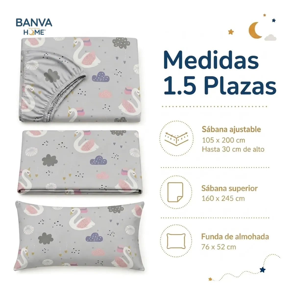 Sábana Illusions 144 Hilos Infantil Cisne 1.5 Plazas