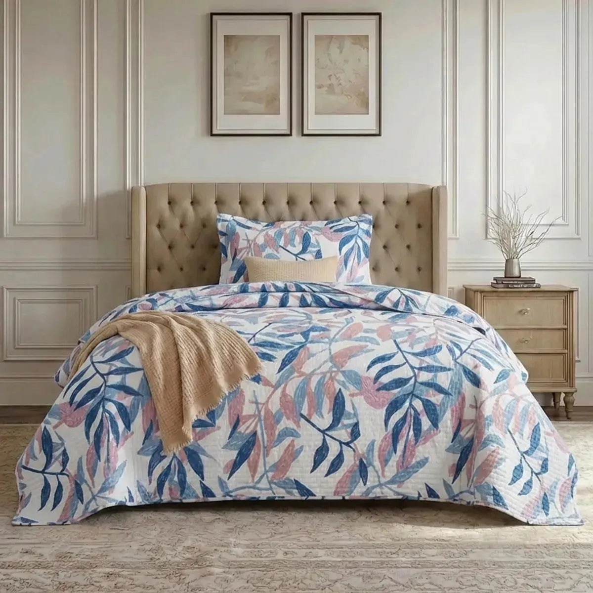 Quilt Bruselas 1.5 Plazas Hojas Denim