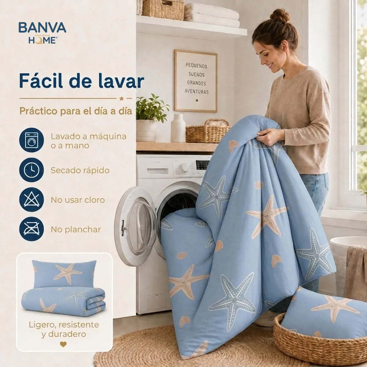 Plumón Infantil Estrella De Mar Azul Con Estrellas