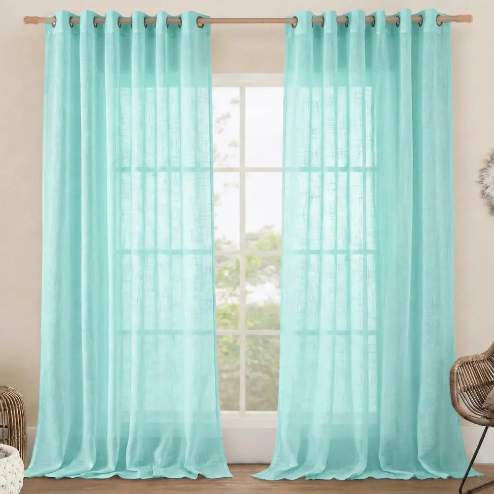 Set Cortinas Velo Lino Liso Turquesa