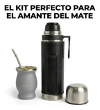 Set De Mate Kit Termo Cuero Plata