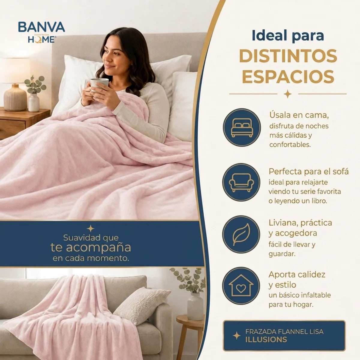 Frazada Illusions Flannel Liso 2 Plazas Rosa