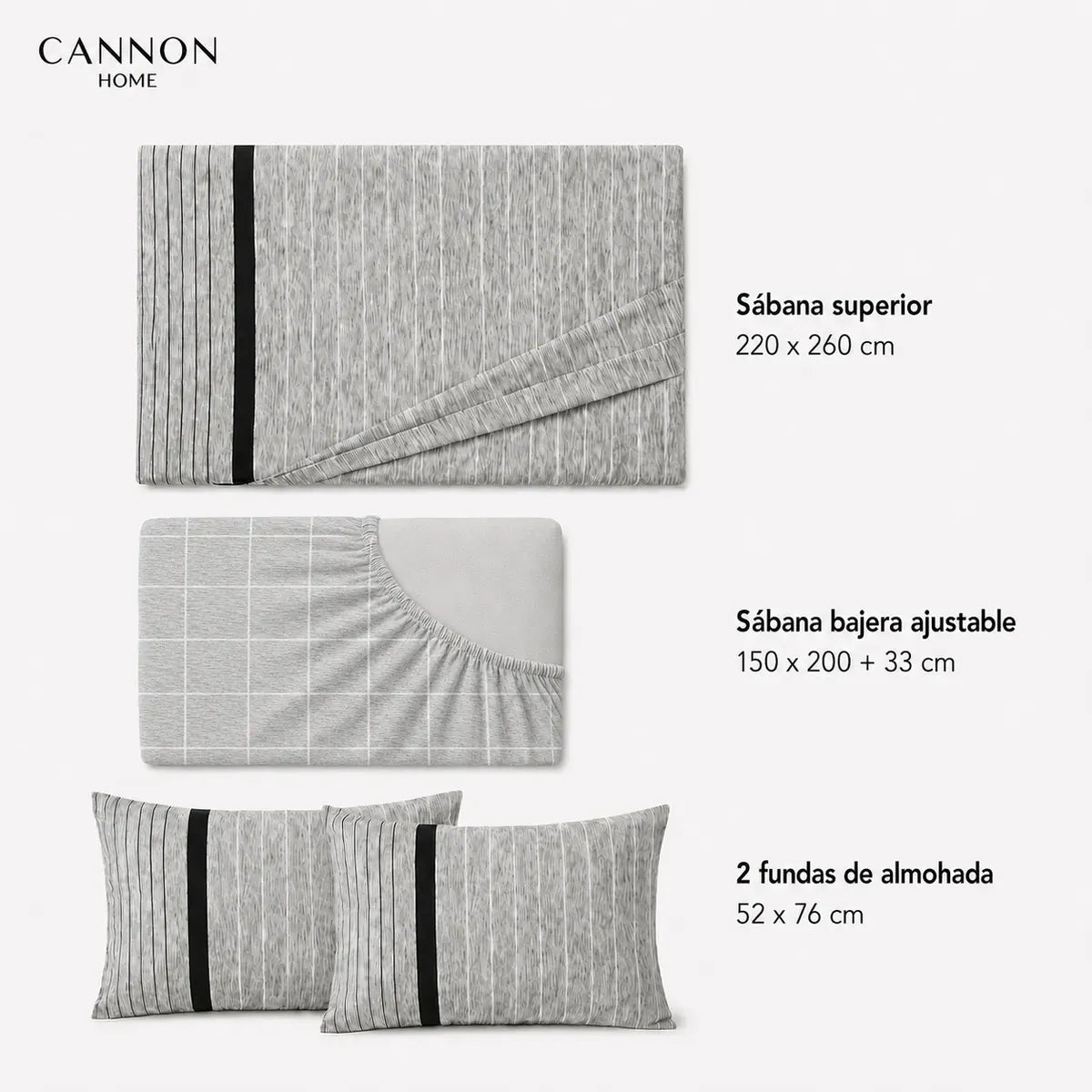 Juego Sábana Cannon 200 Hilos 2 Plazas Gris