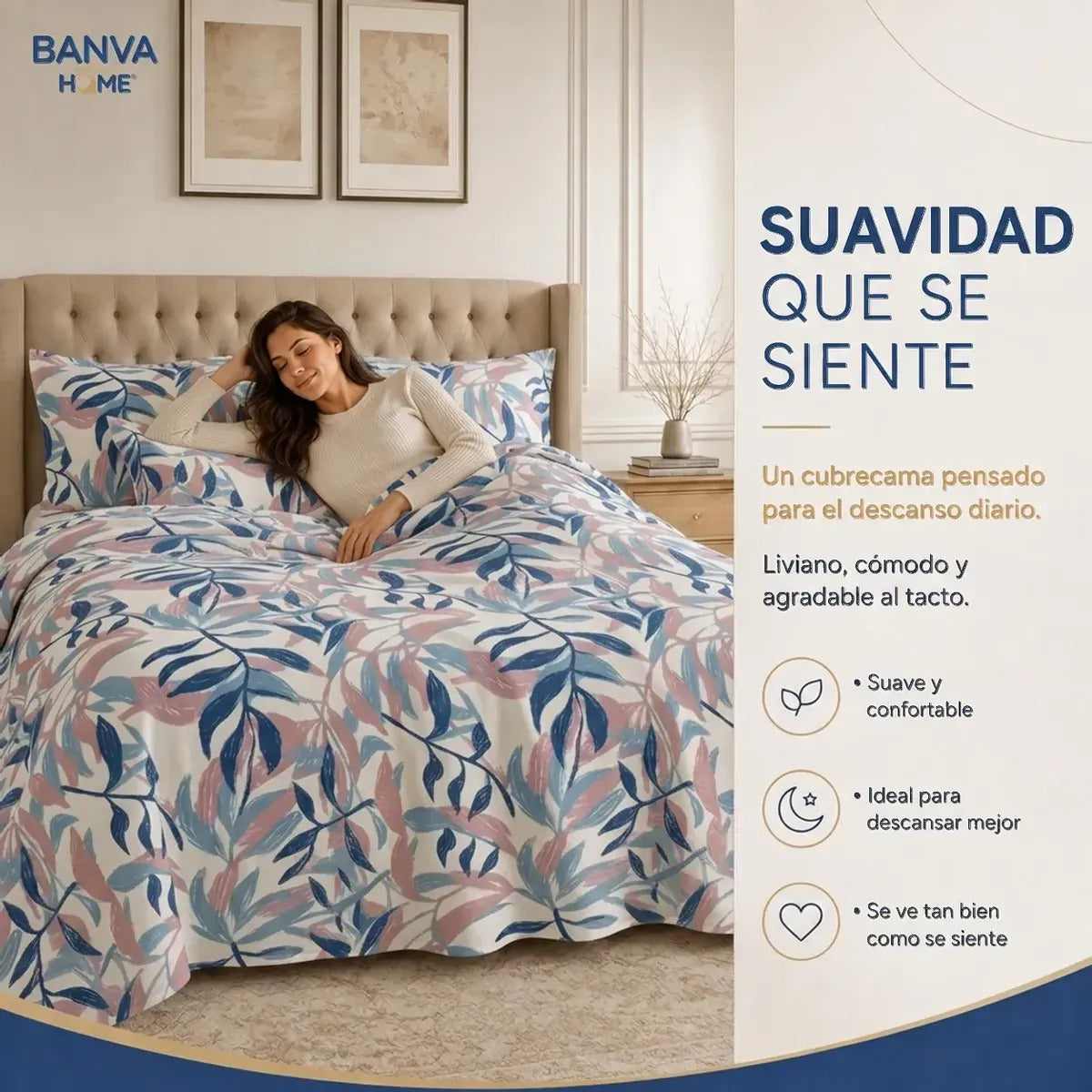 Quilt Bruselas 2 Plazas Hojas Denim