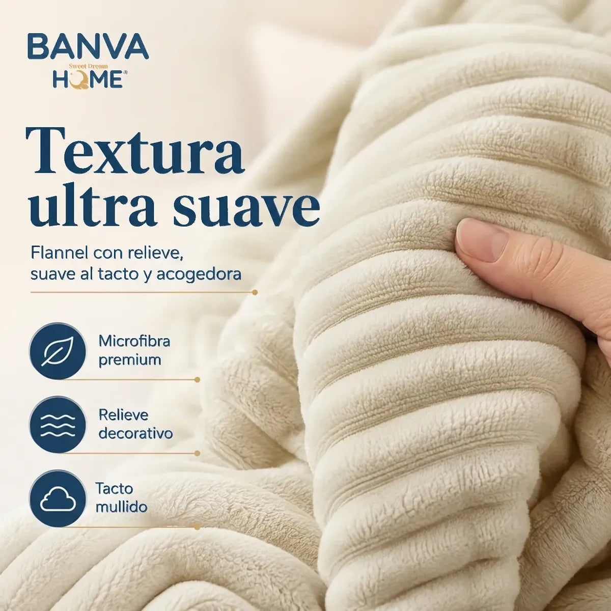 Manta Illusions Flannel Relieve Crema 150x130 500gr