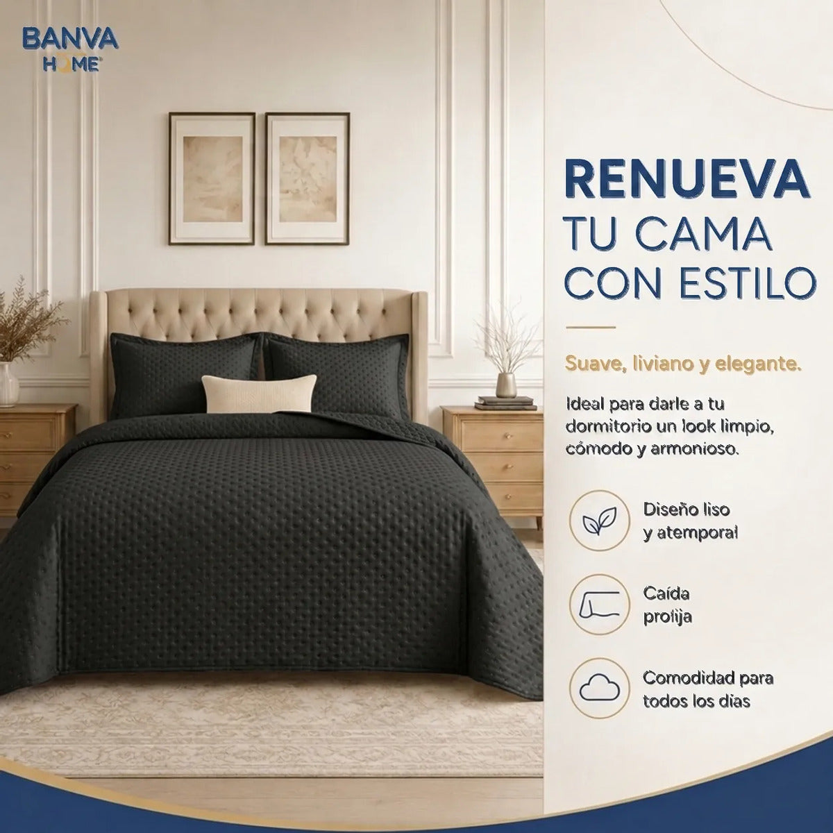 Quilt Atenas 2 Plazas Negro