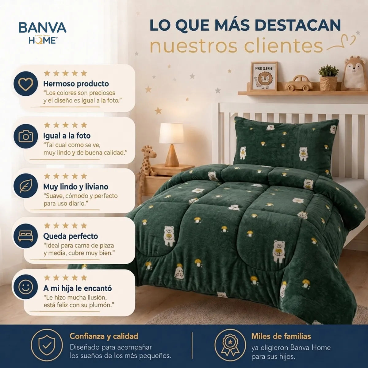 Plumón Infantil Oso Verde