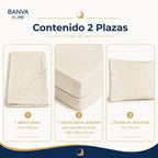 Juego Sábana Illusions 180 Hilos Broderie Liso 2 Plazas Beige Ivory