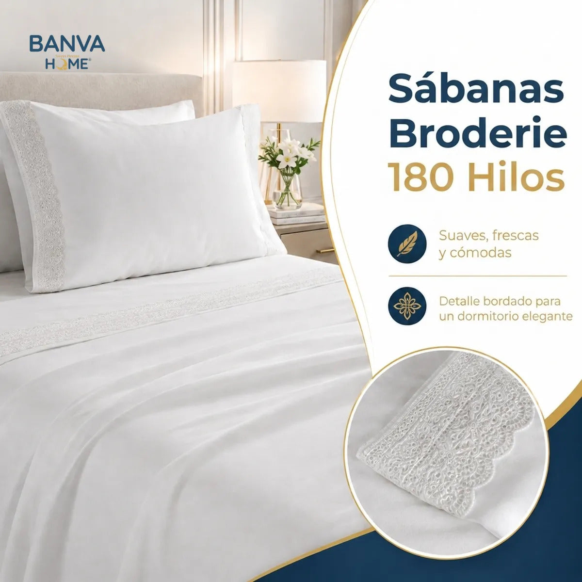 Juego Sábana Illusions 180 Hilos Broderie Liso 1.5 Plazas Blanco