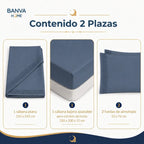 Juego Sábana Illusions 180 Hilos Broderie Liso 2 Plazas Azul Element
