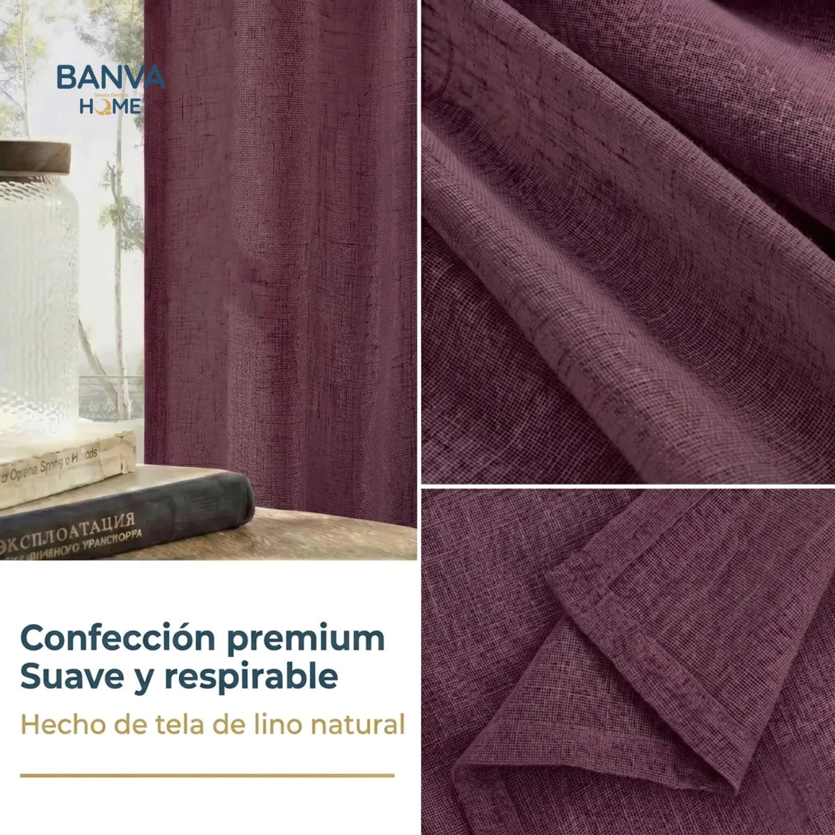 Set Cortinas Velo Lino Liso Café