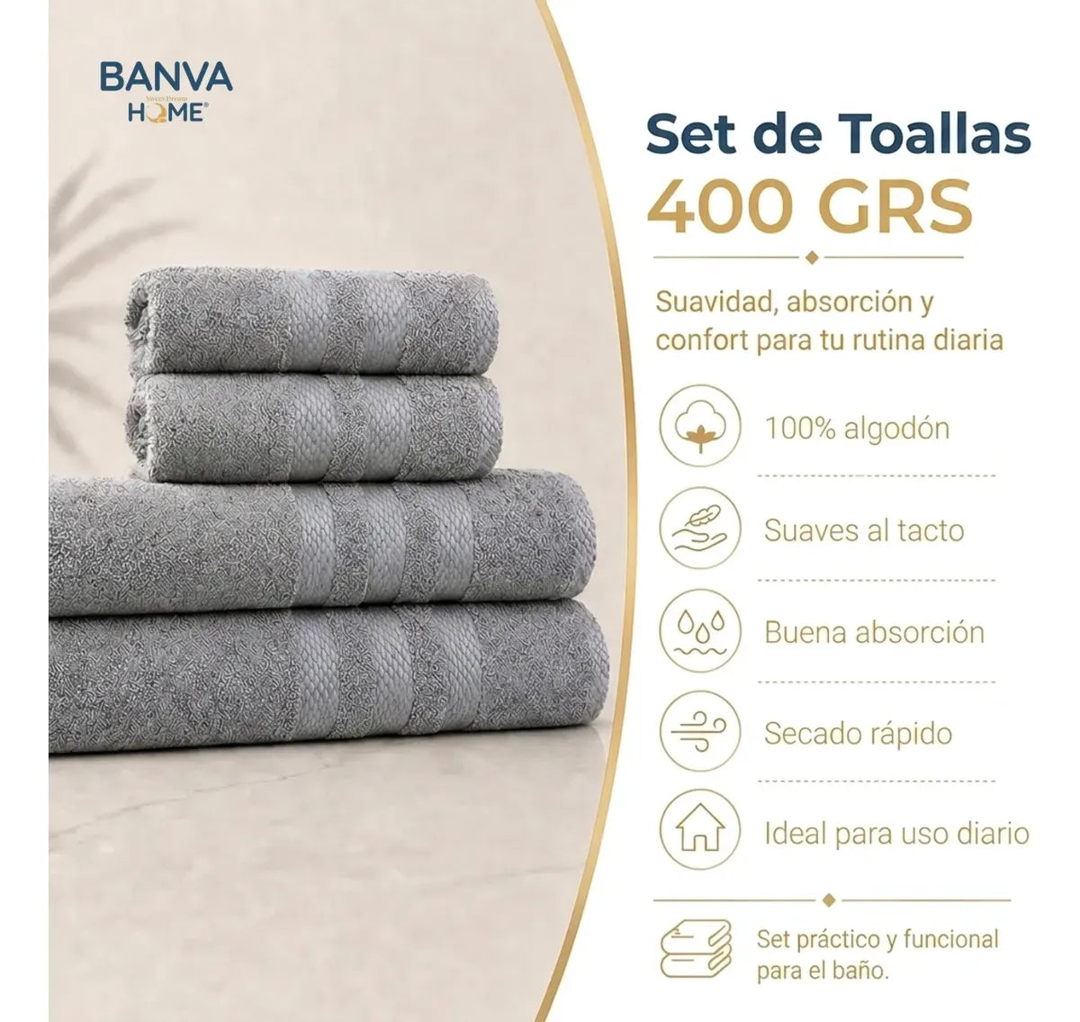 Juego 4 Toalla Illusions Gris 400gr