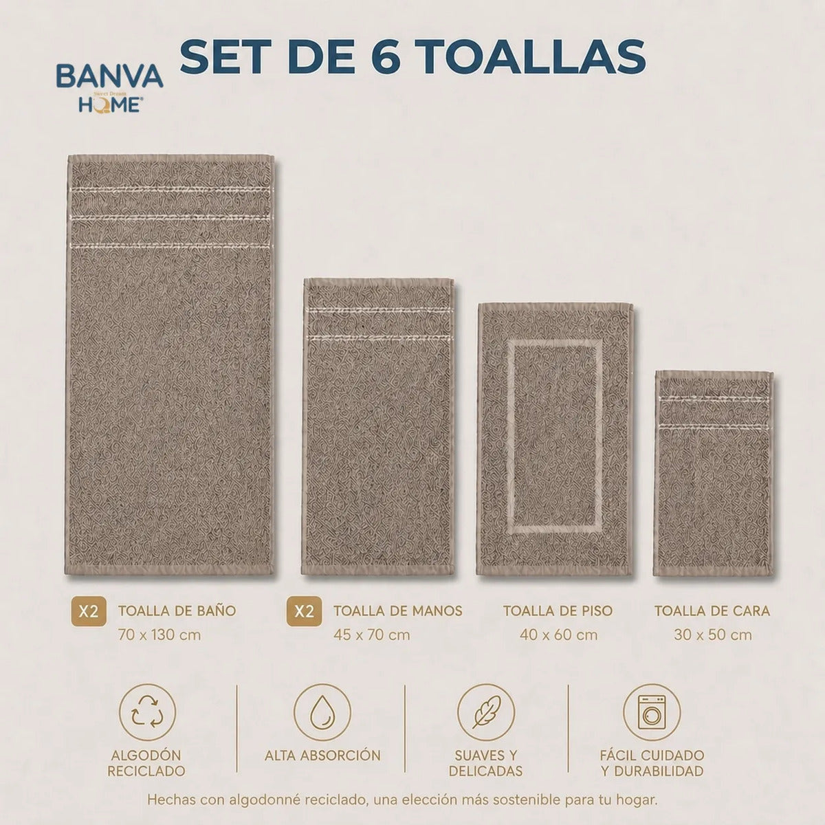 Juego 6 Toalla Valencia Beige