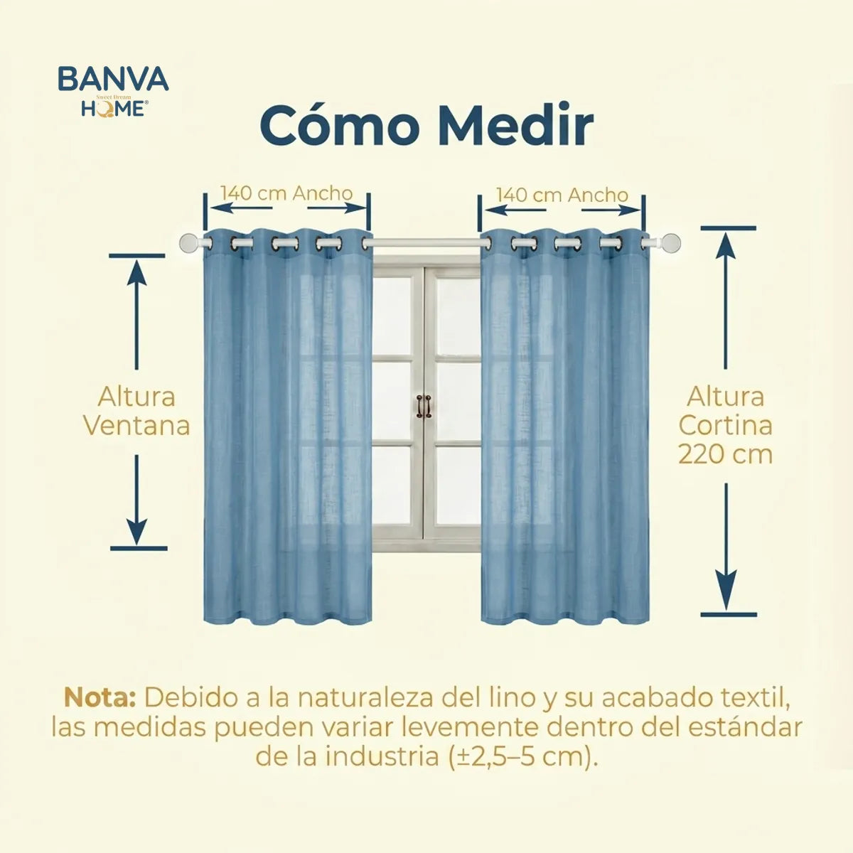 Set Cortinas Velo Lino Liso Beige