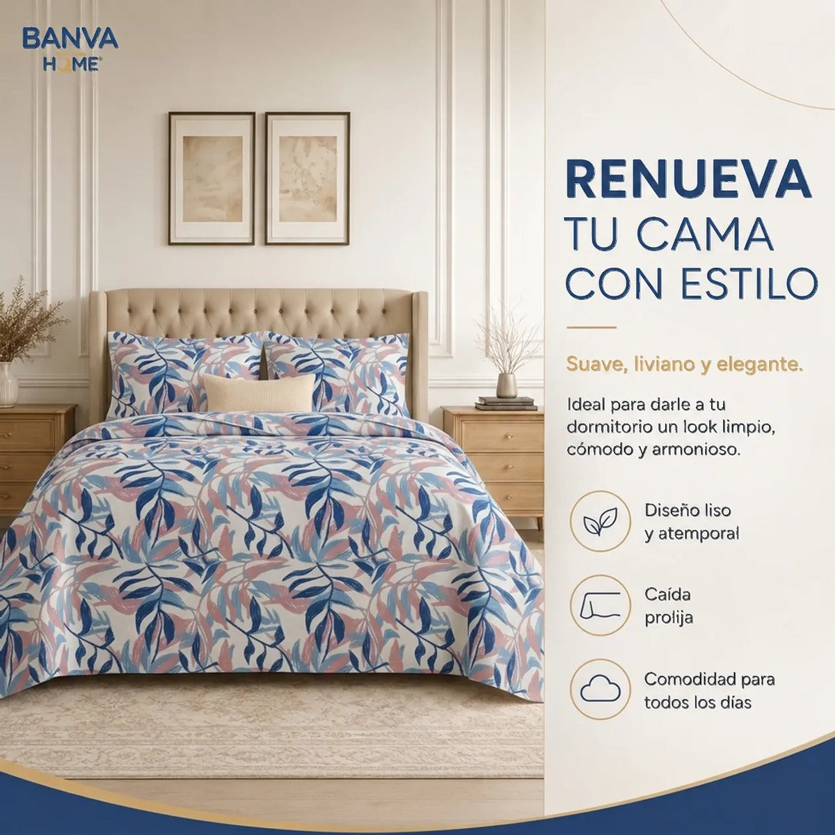 Quilt Bruselas 1.5 Plazas Hojas Denim