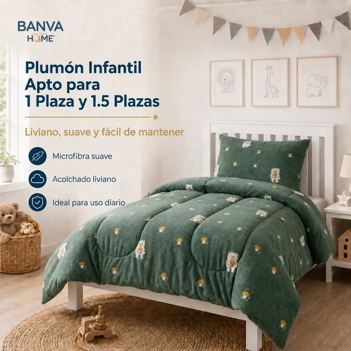 Plumón Infantil Oso Verde