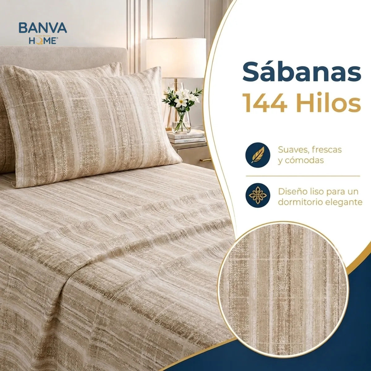 Juego Sábana Illusions 144 Hilos Liso 1 Plaza Loira