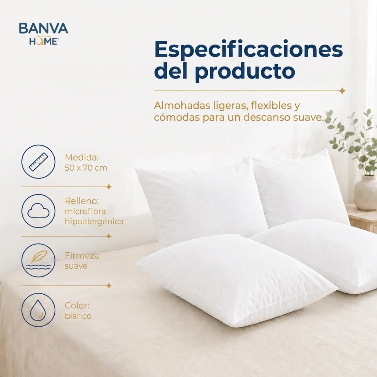 Pack 4 Almohada Blanco 50x70