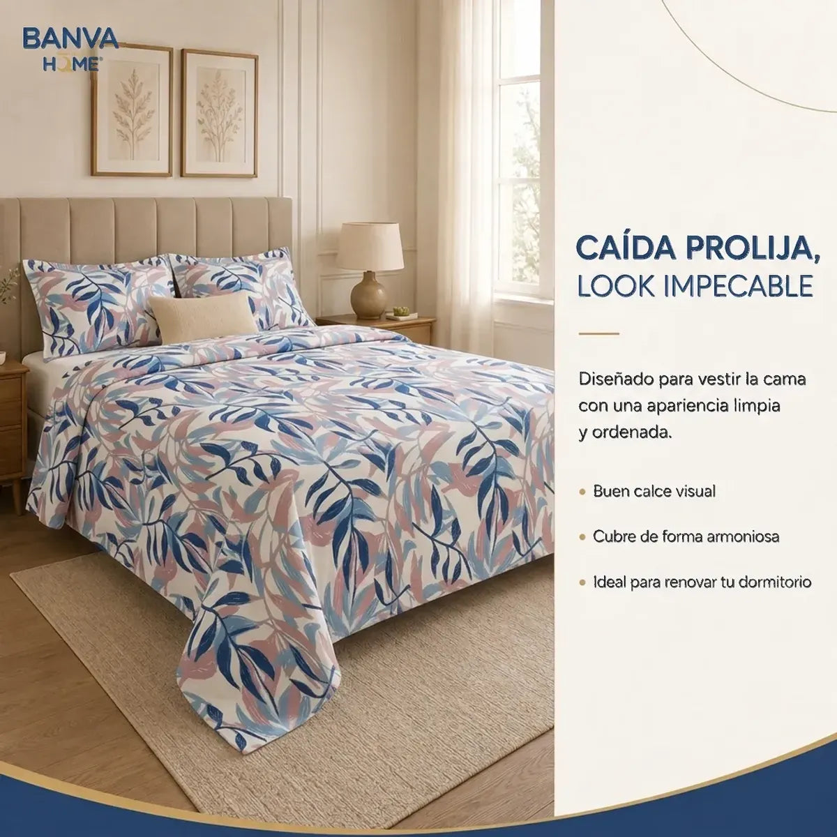 Quilt Bruselas 2 Plazas Hojas Denim