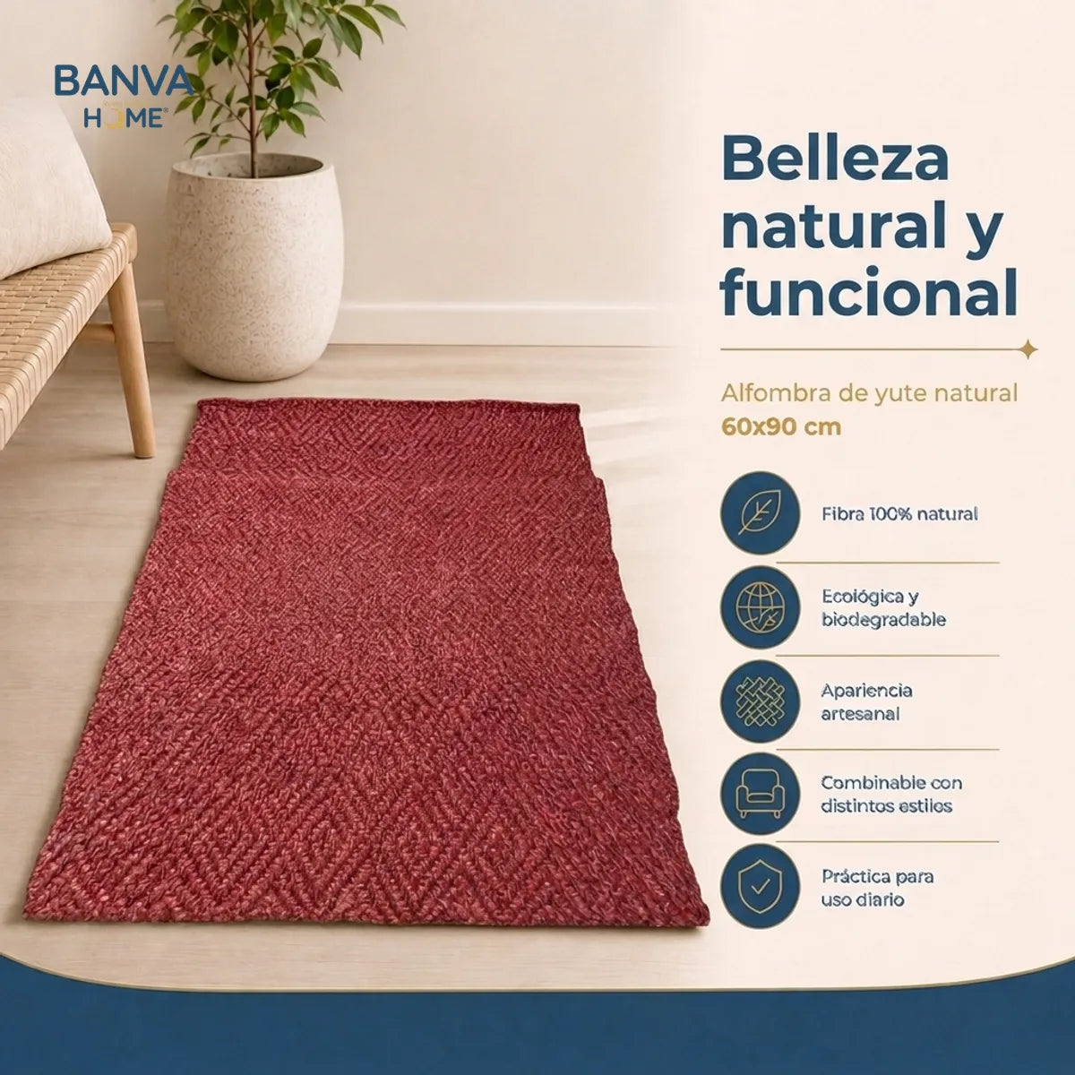 Jute Fibra Natural Loom Red 60x90