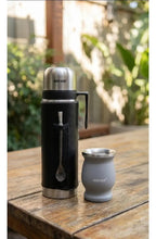 Set De Mate Kit Termo Cuero Plata