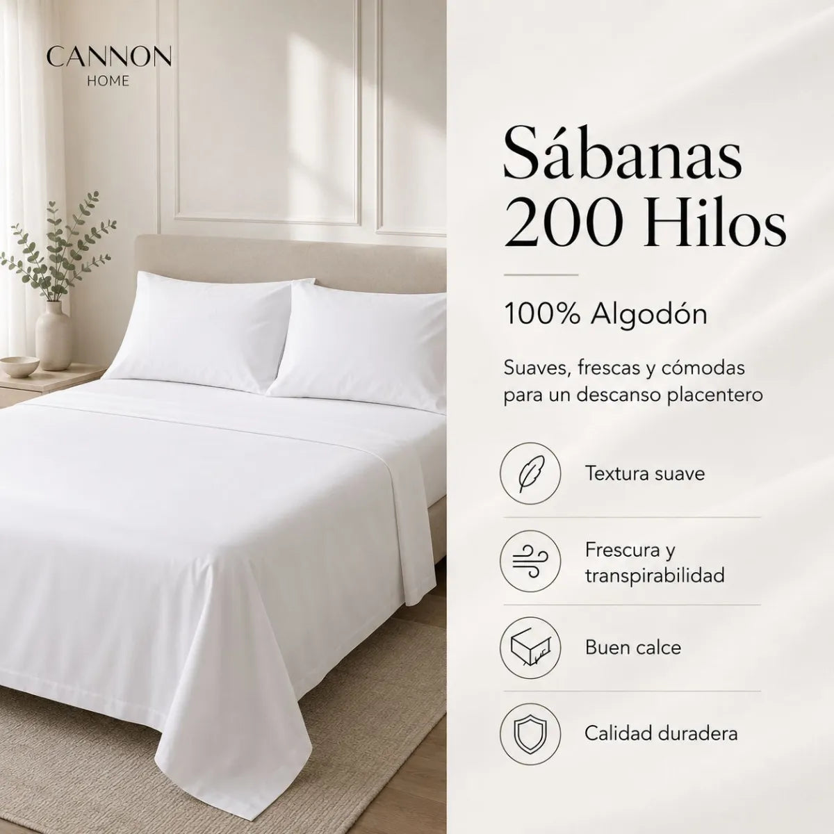 Sábana Elements & Co 200 Hilos Blanco 2 Plazas