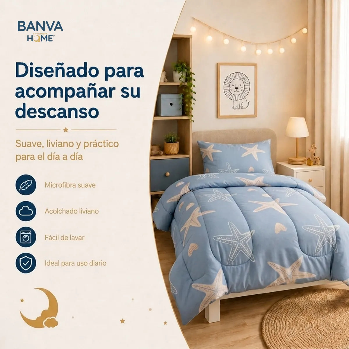 Plumón Infantil Estrella De Mar Azul Con Estrellas