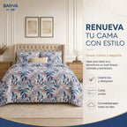 Quilt Bruselas 2 Plazas Hojas Denim