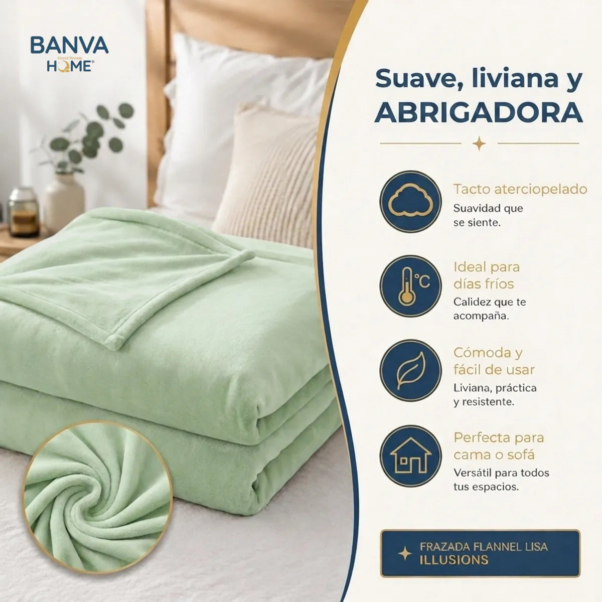 Frazada Illusions Flannel Liso 1.5 Plazas Verde Olivo 500gr
