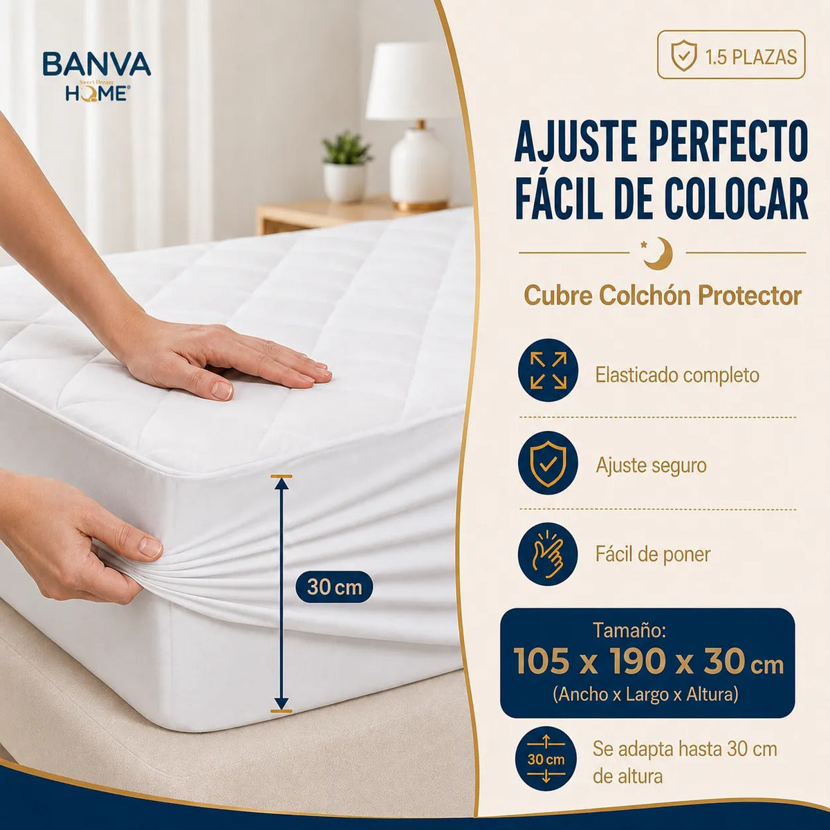 Cubrecolchón Illusions Waterproof Acolchado 1.5 Plazas Blanco