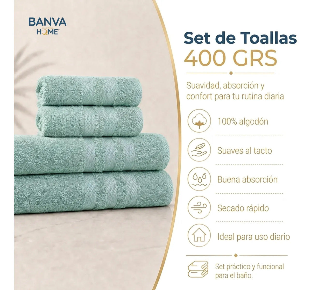 Juego 4 Toalla Illusions Menta 400gr
