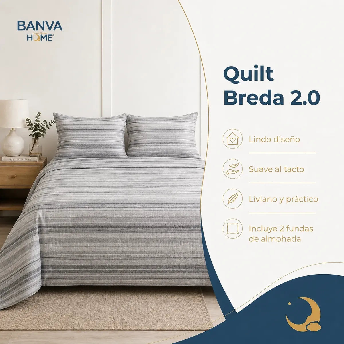 Quilt Breda 2 Plazas Gris