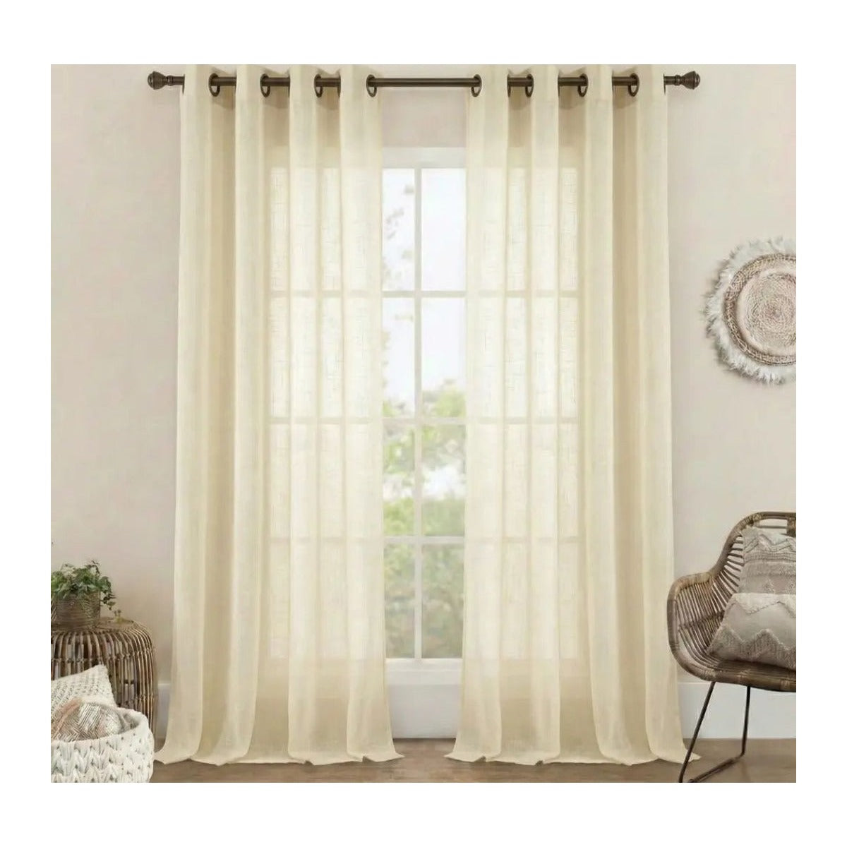 Set Cortinas Velo Lino Liso Beige