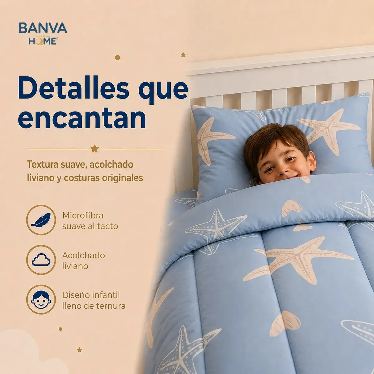 Plumón Infantil Estrella De Mar Azul Con Estrellas