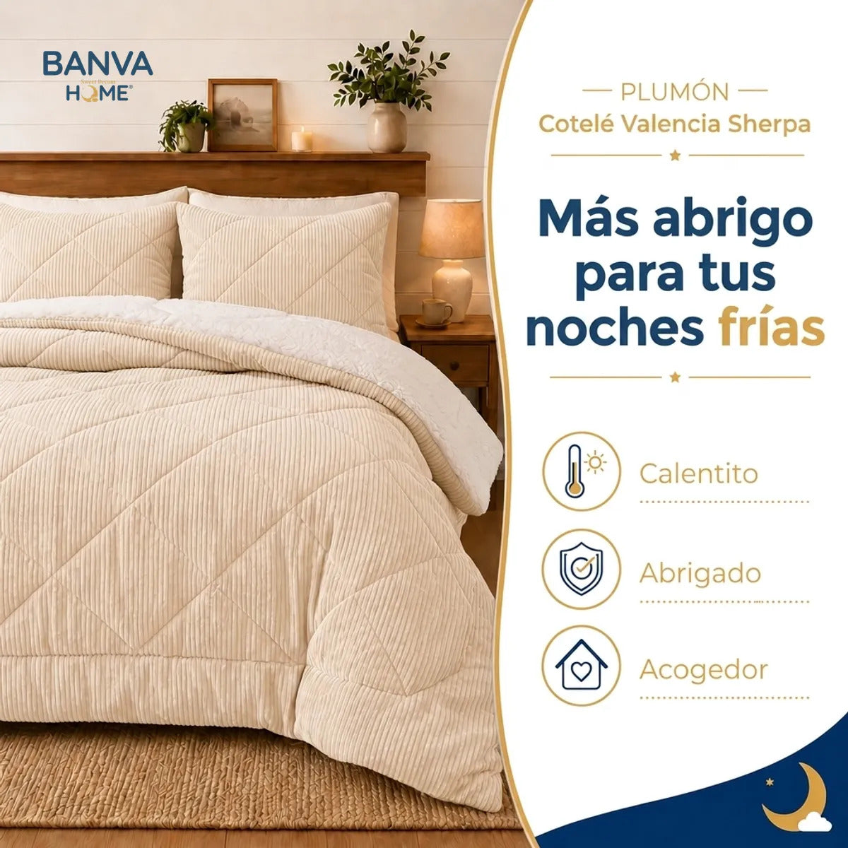 Plumón Valencia Corduroy Sherpa 2 Plazas Crema