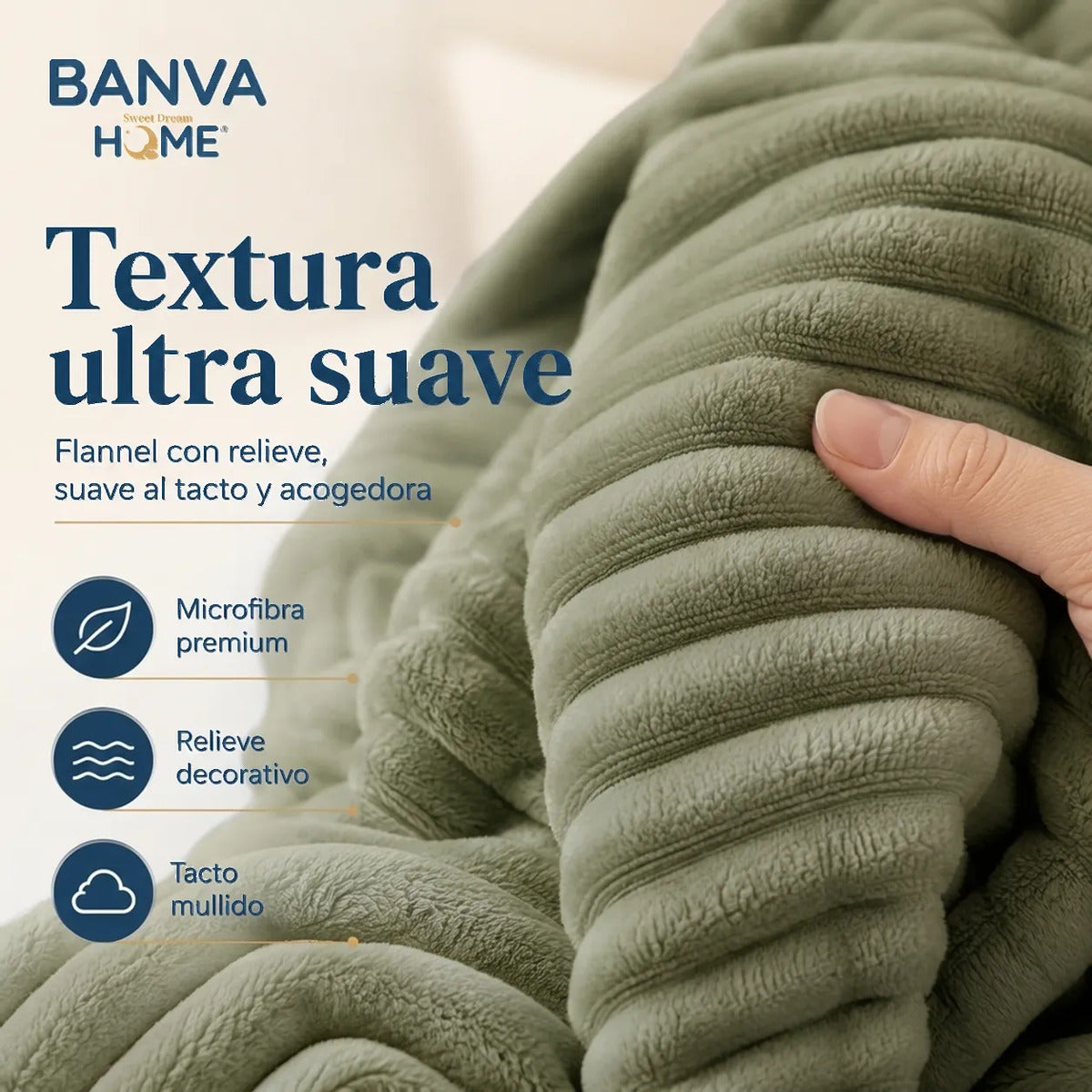 Manta Illusions Flannel Relieve Verde Olivo 150x130 500gr