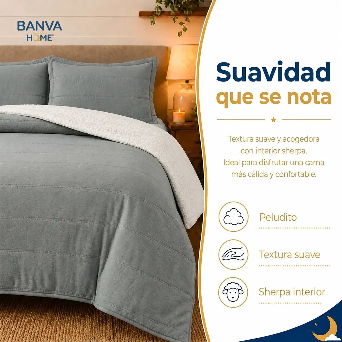 Quilt Sherpa Súper King Gris