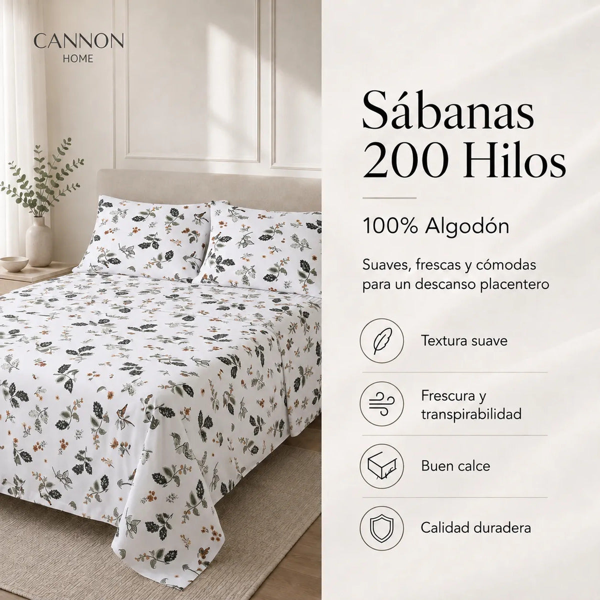 Juego Sábana Elements & Co 200 Hilos Bird 2 Plazas