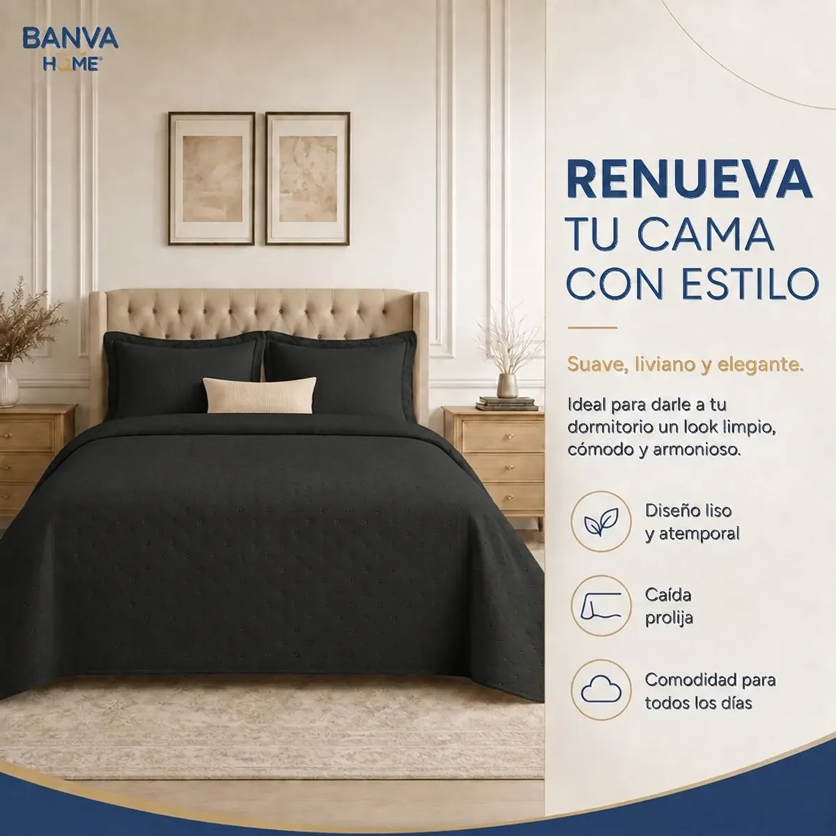 Quilt Roma 2 Plazas Negro