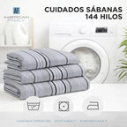 Juego Sábana American Family 144 Hilos Zircon Gris 2 Plazas