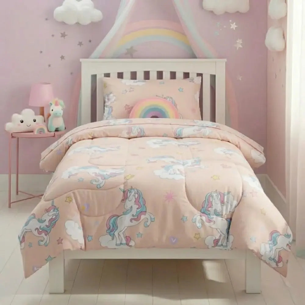 Plumón Infantil Unicornio Rosa Claro Con