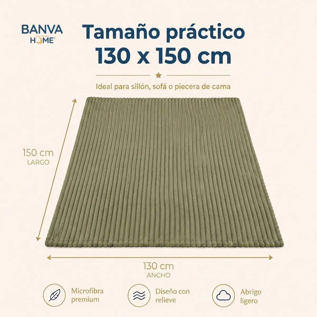 Manta Illusions Flannel Relieve Verde Olivo 150x130 500gr