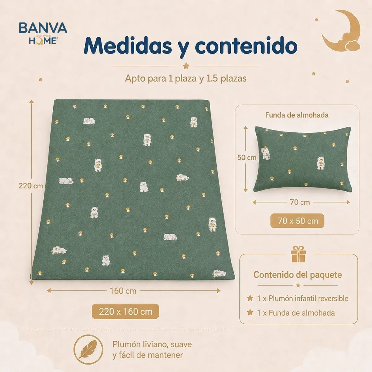 Plumón Infantil Oso Verde