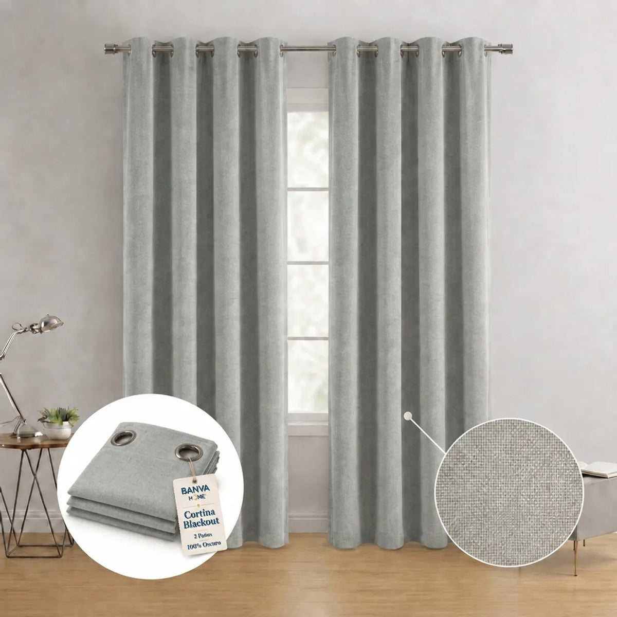 Set Cortinas Black Out Liso Gris 140x220