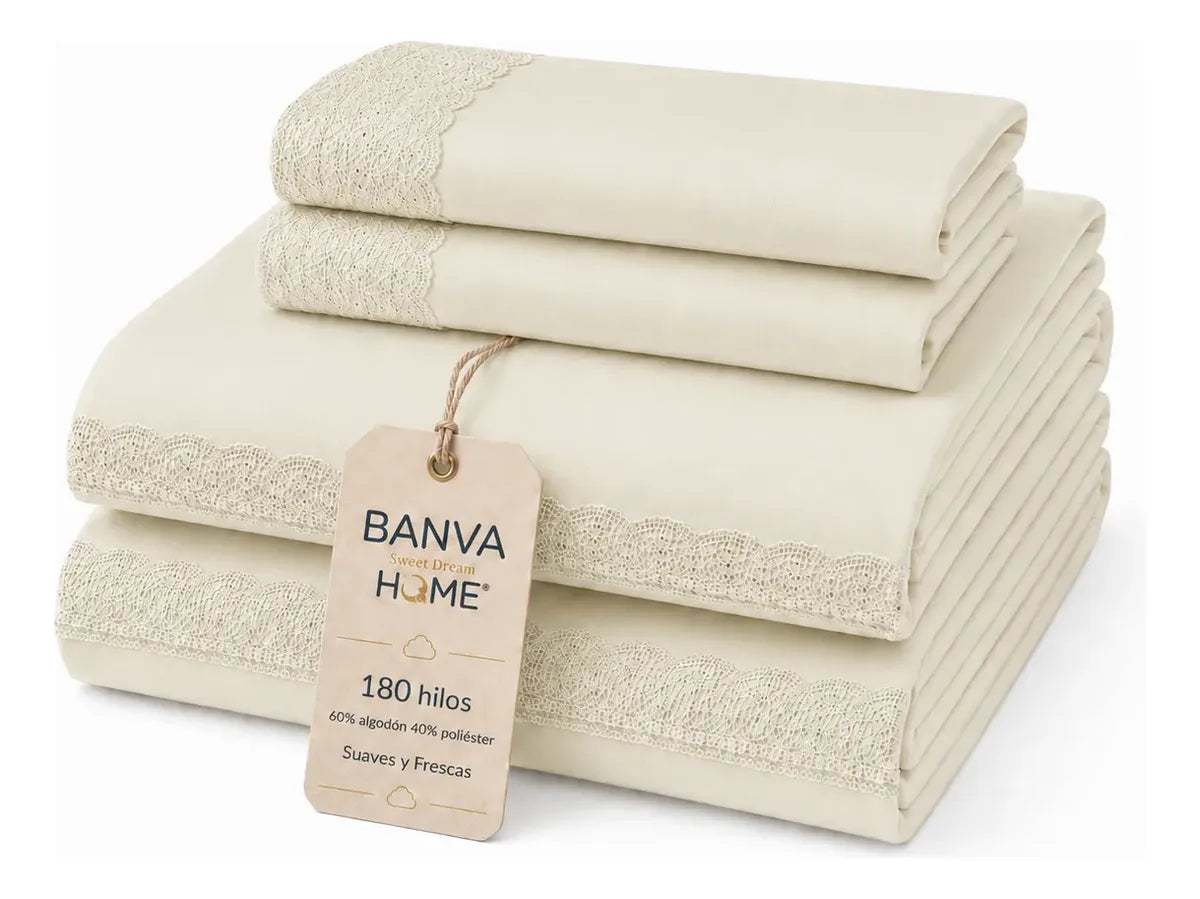 Juego Sábana Illusions 180 Hilos Broderie Liso 1.5 Plazas Beige Ivory