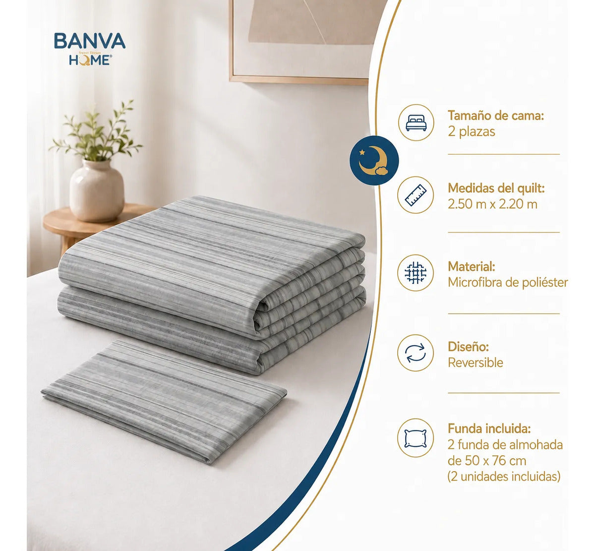 Quilt Breda 2 Plazas Gris