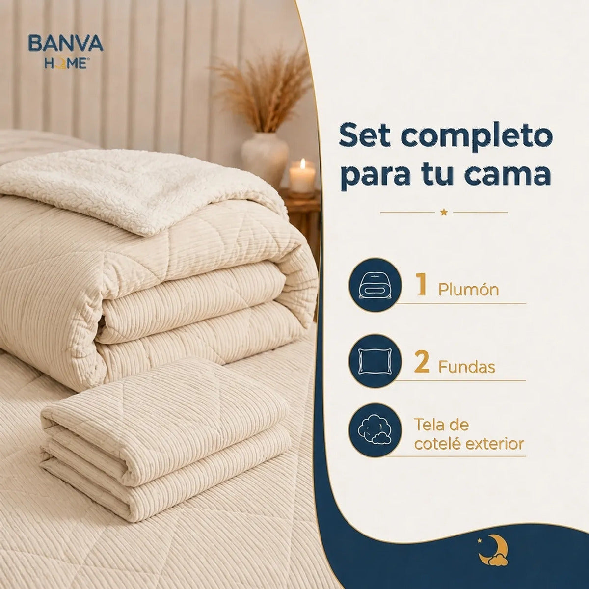 Plumón Valencia Corduroy Sherpa 2 Plazas Crema