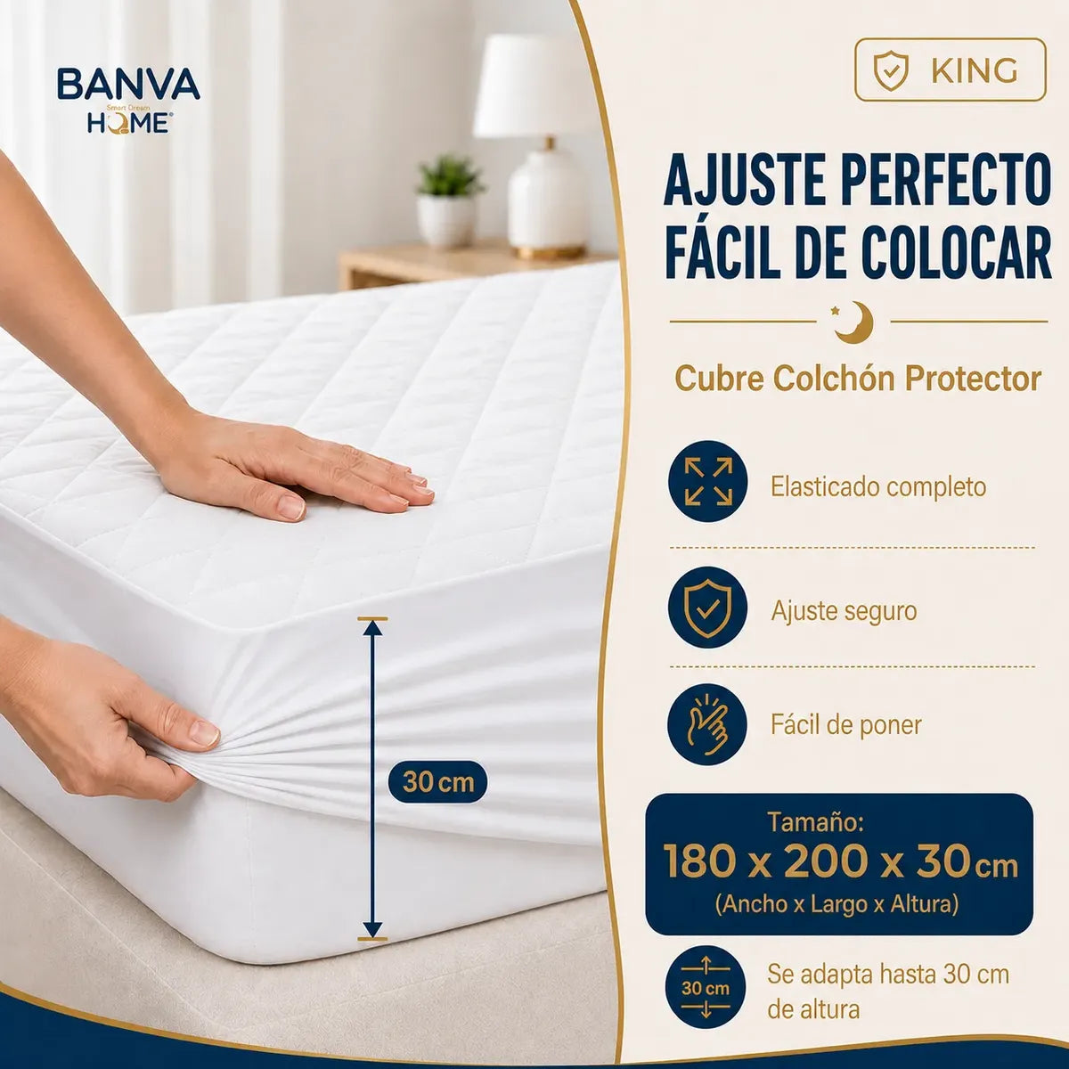 Cubrecolchón Illusions Waterproof Acolchado King Blanco
