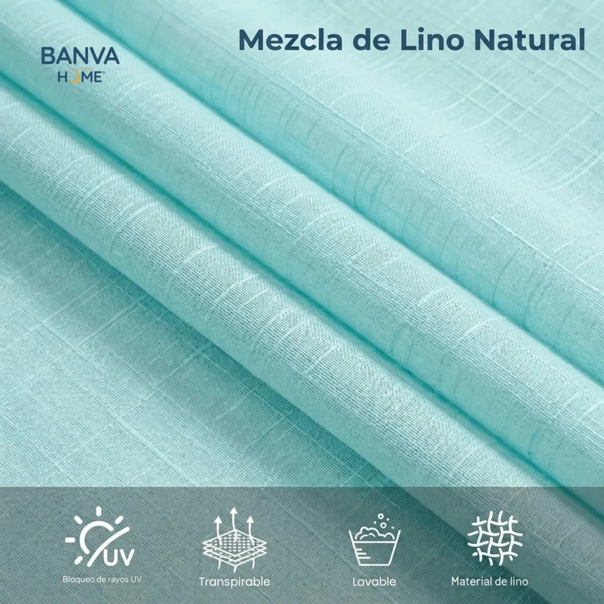 Set Cortinas Velo Lino Liso Turquesa