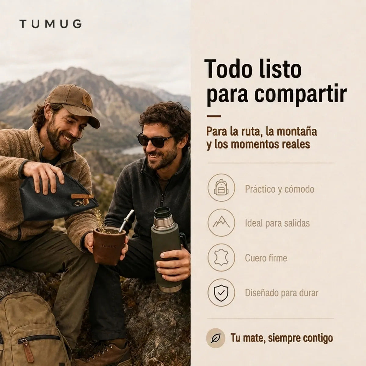 Yerbero Mate Tumug Cuero Porta Yerba 300 Gr Resistente Negro